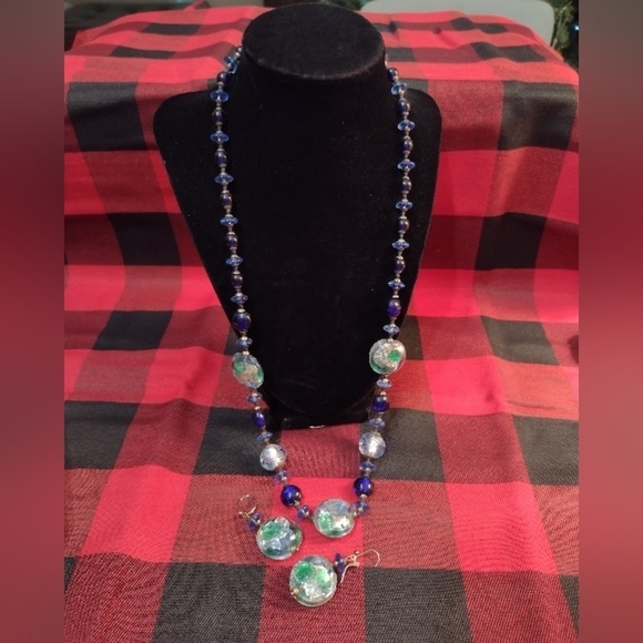 VINTAGE Balbi Murano Blown Glass Lapis Lazuli Beaded Necklace Set - Picture 5 of 8